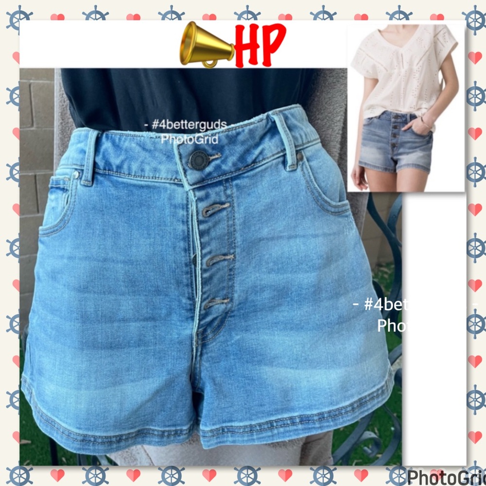 NEW prAna Gram Denim Organic Cotton Jean Short Button Fly Vintage Style Sz 14 32